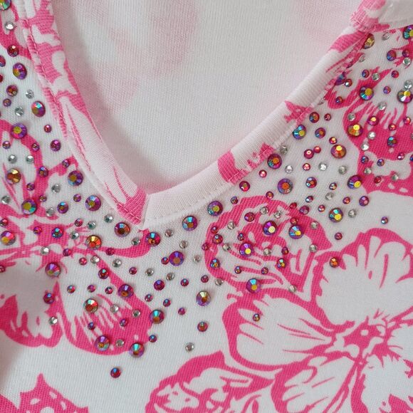 Quacker Factory Top 3X Floral Rhinestone Embellished Artsy Tunic Beachy Colorful - Picture 2 of 13